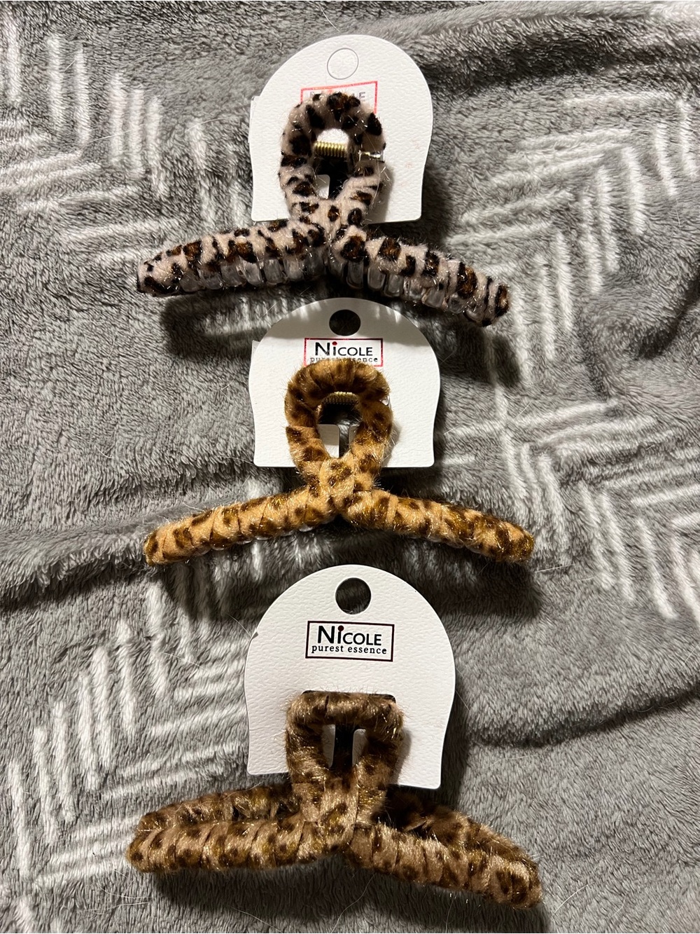 Nicole Fuzzy Leopard & Cheetah Hair Claw Clips - Brown, Tan, Cream Set of 3